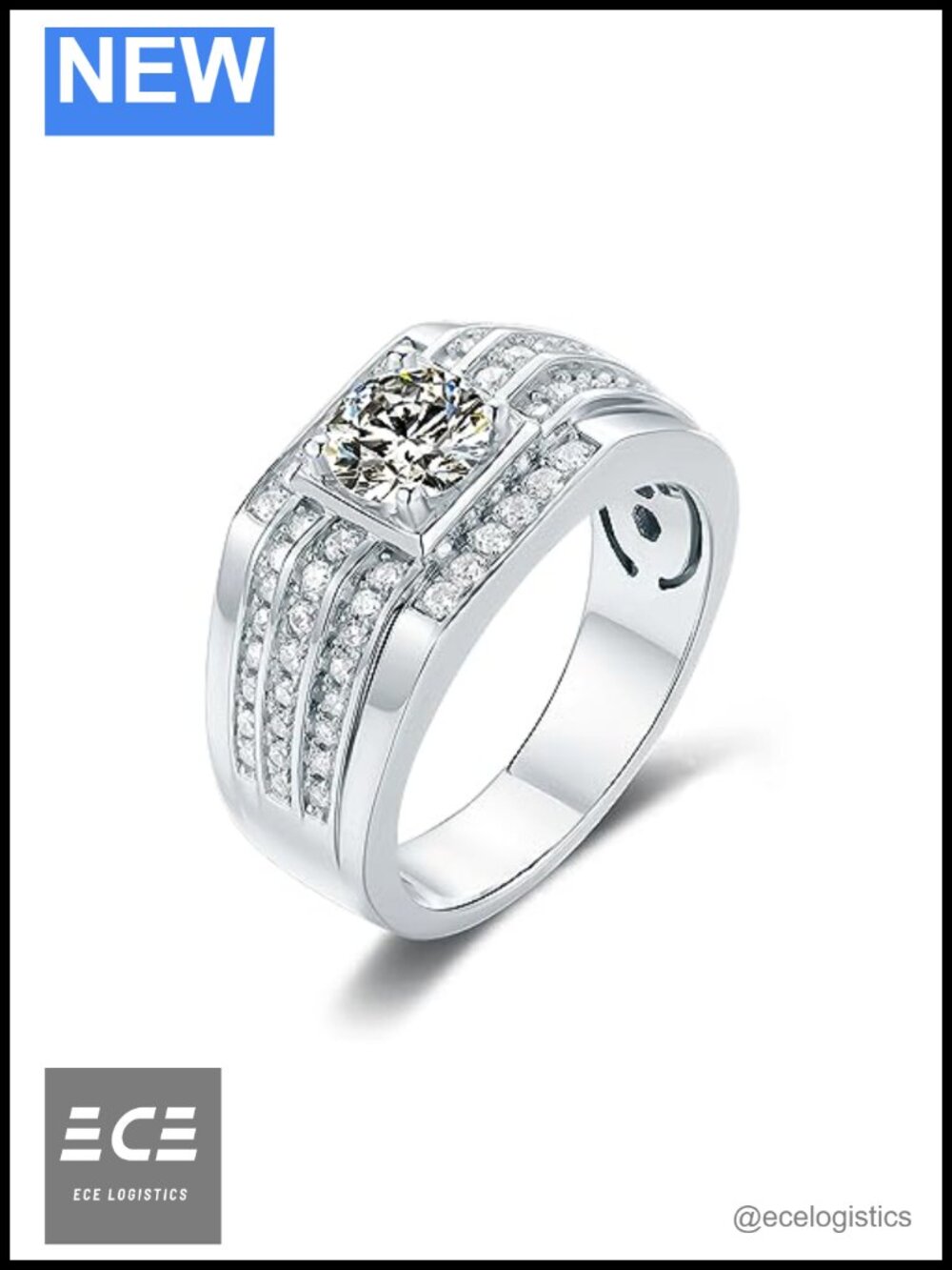 Men's 1 Carat Round Cut Moissanite Solitaire Ring 925 Sterling Silver